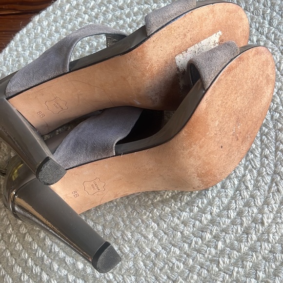 Talbots Emmie Smoke Grey Patent Leather Open Toe Pumps Zip Heels Women’s 8 - Picture 5 of 8